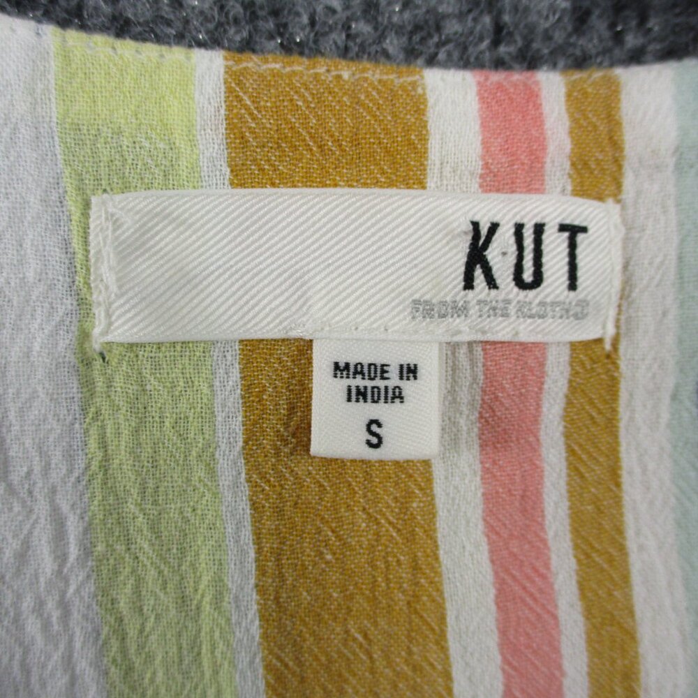 Kut From The Kloth Womens S Yellow Pink Striped Tunic Summer Surplice Blouse - Picture 4 of 11